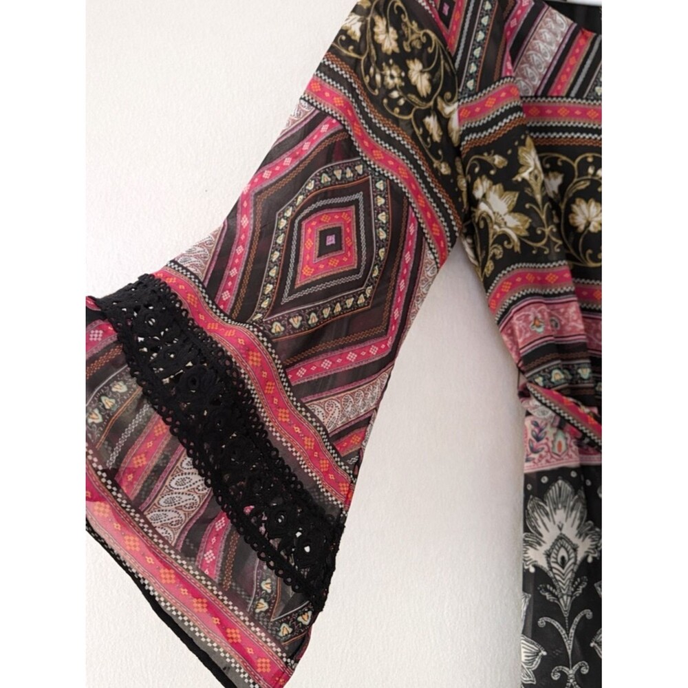 Red Black Dress Long Sleeve with Waist Tie M Size - Picture 3 of 4